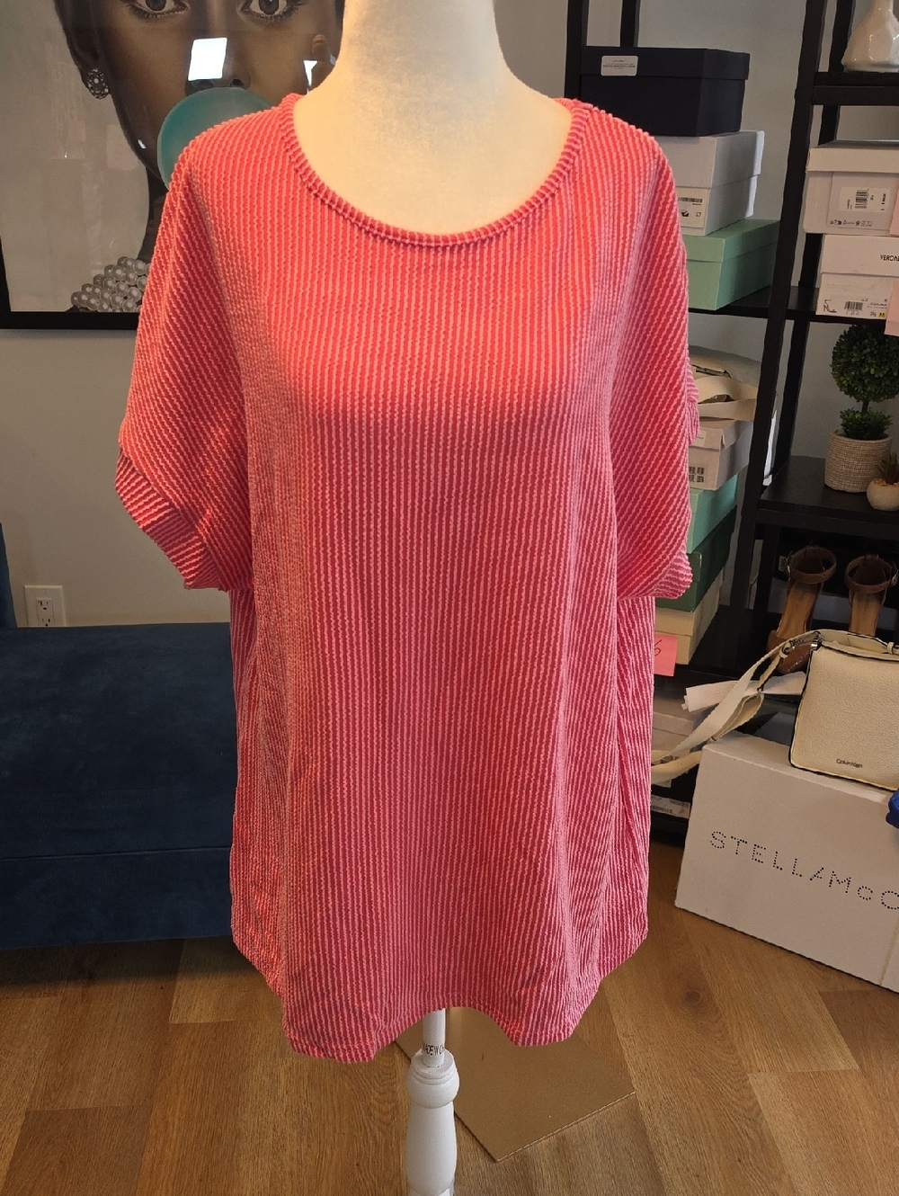 Women's Pink Ribbed Short-Sleeve Top